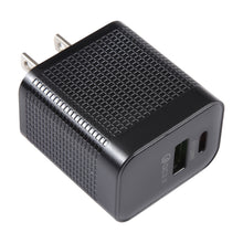 Load image into Gallery viewer, PD 20W USB-C/Type-C+QC 3.0 USB Ports Plaid Pattern Travel Charger, US Plug, US Plug (Black)