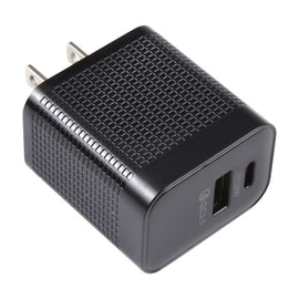 PD 20W USB-C/Type-C+QC 3.0 USB Ports Plaid Pattern Travel Charger, US Plug