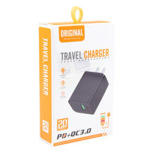 Load image into Gallery viewer, PD 20W USB-C/Type-C+QC 3.0 USB Ports Plaid Pattern Travel Charger, US Plug, US Plug (Black)