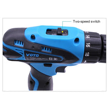Load image into Gallery viewer, VOTO 12V Stepless Speed Regulation Rechargeable Hand Drill Set Electric Drill Power Tools with LED Light, AC 220V, US Plug, Random Color Delivery, 12V Dual Speed Paper Box Package