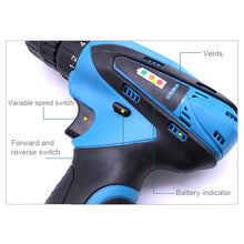 Load image into Gallery viewer, VOTO 12V Stepless Speed Regulation Rechargeable Hand Drill Set Electric Drill Power Tools with LED Light, AC 220V, US Plug, Random Color Delivery, 12V Dual Speed Paper Box Package