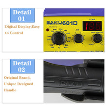 Load image into Gallery viewer, BAKU BK-601D AC 220V LED Display 2 in 1 Hot Air Gun Soldering Iron Soldering Station, BK-601D AC 220V