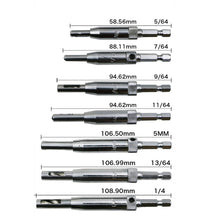 Load image into Gallery viewer, 7 PCS/Set Doors Self Centering Hinge Tapper Core Drill Bit Set Hole Puncher Woodworking Tools(5/64,7/64,9/64,11/64,13/64,1/4 inch,5mm), 7 PCS/Set