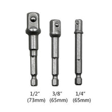 Load image into Gallery viewer, 3 PCS/Set Socket Bit Extension Bar Hex Shank Adapter Drill Nut Driver Power Drill Bit(1/4, 3/8, 1/2 inch), Length:65-73mm, 3 PCS/Set Length:65-73mm