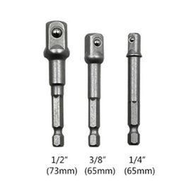 3 PCS/Set Socket Bit Extension Bar Hex Shank Adapter Drill Nut Driver Power Drill Bit(1/4, 3/8, 1/2 inch), Length:65-73mm, 3 PCS/Set Length:65-73mm