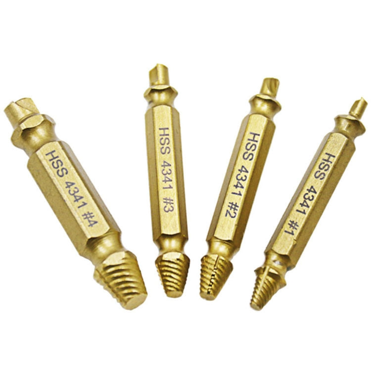 4 in 1 Screw Extractor Drill Bits Tool Broken Bolt Remover(1#, 2#, 3#, 4#), with Plastic Case, s2, Gold s2, Gold 4341, 4341