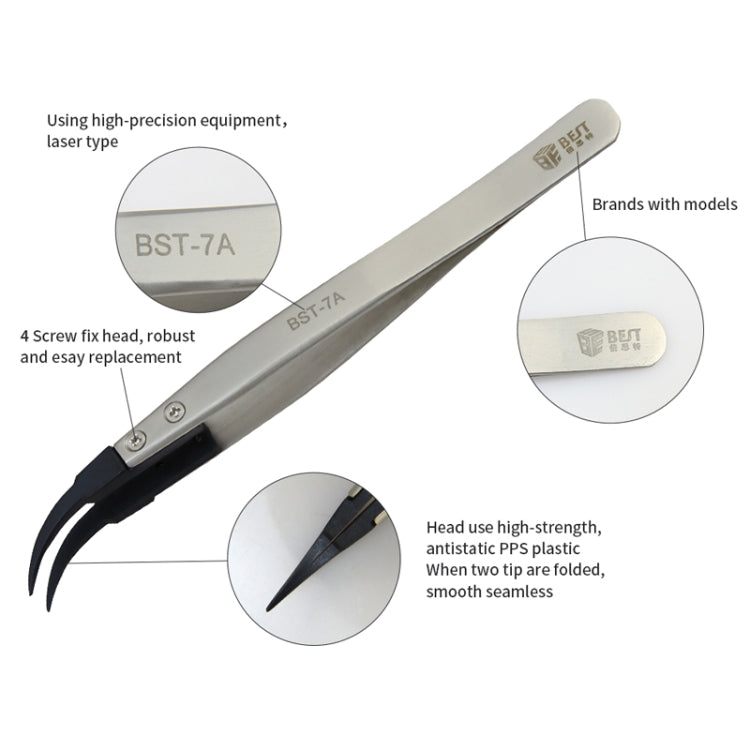 BEST BST-7A  Curved Head Tweezers for Mobile Phone / Computer Repair