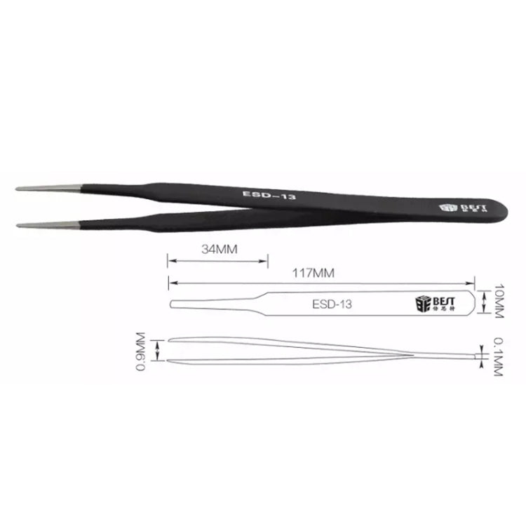 BEST BST-13 Precision Anti-static ESD Stainless Steel Tweezers