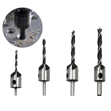 Load image into Gallery viewer, 4 in 1 Woodworking Countersink Chamfer Three-Pointed High-Speed Steel Drill Bits Set, 3-6mm, 4 PCS/Set