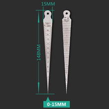 Load image into Gallery viewer, Wedge Feeler Gap 1-15mm Thin Stainless Steel Ruler Inspection Taper Gauge Metric Imperial Measure Tool, 1-15mm Thin Metric Imperial