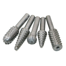 Load image into Gallery viewer, 5 PCS/Set Woodworking Wood Carving 6mm Shank Rotating Embossed Grinding Head File Rasp Drill Bits, 5 PCS/Set Drill Bits