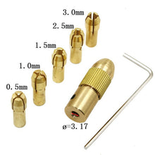 Load image into Gallery viewer, 7 PCS/Set Brass 0.5-3mm Small Electric Drill Bit Collet Micro Twist 3.17mm Drill Chuck Set with Wrench, 3.17mm