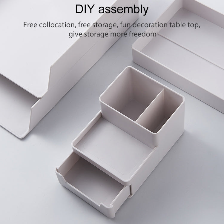 Desk-top Removable Pen Holder Stationery Box Assembly File Storage Box, 0115-2 (Grey White)