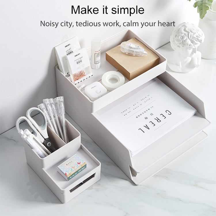 Desk-top Removable Pen Holder Stationery Box Assembly File Storage Box, 0115-2 (Grey White)