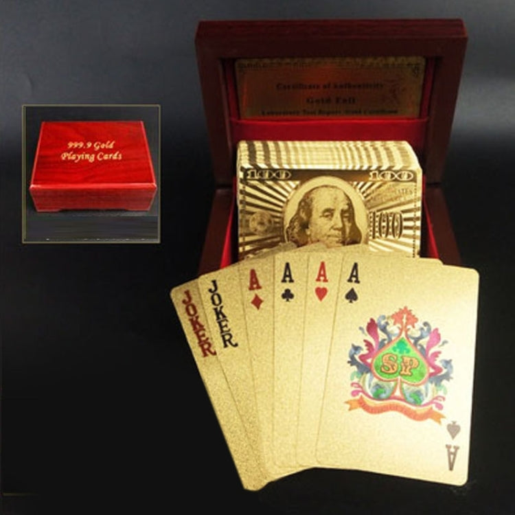 Creative Frosted Back Texture Plastic From Vegas to Macau Playing Cards Texas Poker with Wooden Gift Box, Golden Tattice Gift Box, Golden Dollar Wooden Gift Box