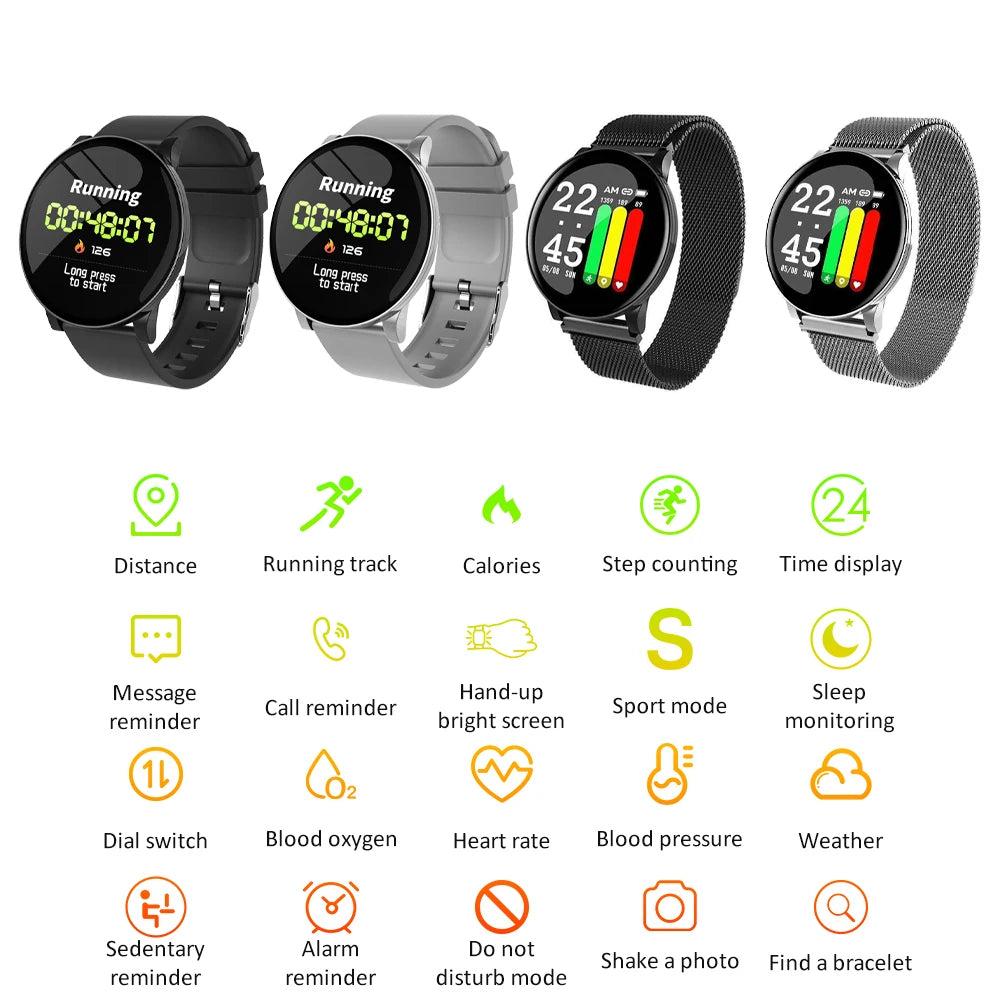 W8 Silver Waterproof Heart Rate Stainless Steel Smart Watch - iOS & Android