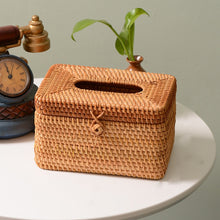 Load image into Gallery viewer, ZJH01 Square Shape Restaurant Desktop Rattan Braided Tissue Storage Box Case, Square Shape