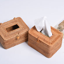 Load image into Gallery viewer, ZJH01 Square Shape Restaurant Desktop Rattan Braided Tissue Storage Box Case, Square Shape