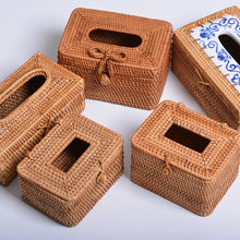 Load image into Gallery viewer, ZJH01 Square Shape Restaurant Desktop Rattan Braided Tissue Storage Box Case, Square Shape