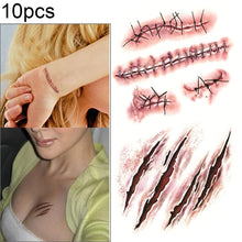 Load image into Gallery viewer, 10pcs S-165 Halloween Terror Wound Realistic Scratches Injury Scar Temporary Tattoo Sticker, S-165/10pcs