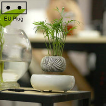 Load image into Gallery viewer, Dark Color Stripe Flower Pot + Imitation Ceramic Resin Base Magnetic Levitation Potted Plant Home Decoration, EU Plug