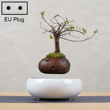 Load image into Gallery viewer, Dark Color Stripe Flower Pot + Imitation Ceramic Resin Base Magnetic Levitation Potted Plant Home Decoration, EU Plug