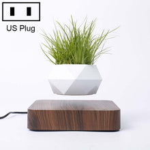 Load image into Gallery viewer, Diamond Plastic Flower Pot + Dark Wood Grain Base Magnetic Levitation Potted Plant Home Decoration, US Plug