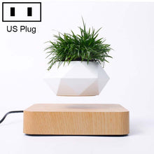 Load image into Gallery viewer, Diamond Plastic Flower Pot + Dark Wood Grain Base Magnetic Levitation Potted Plant Home Decoration, US Plug
