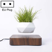Load image into Gallery viewer, Diamond Plastic Flower Pot + Dark Wood Grain Base Magnetic Levitation Potted Plant Home Decoration, EU Plug