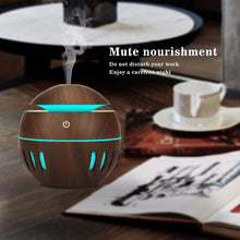 Load image into Gallery viewer, Wood Grain USB Hollowed-out Humidifier Seven Color Aromatherapy Lamp Automatic Alcohol Sprayer with Remote Control(Sky Blue), HC0372A, HC0372B, HC0372C, HC0372D, HC0372F, HC0372G, HC0372H, HC0372I, HC0372J, HC0372K