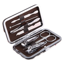 Load image into Gallery viewer, 7 in 1 Nail Care Clipper Pedicure Manicure Kits (Flat Nail Clippers, Oblique Nail Nipper, Double Pick, Eyebrow Scissor, Eyebrow Tweezers, Ear Pick, Double Side Nail File) with Leather Bag, 7 in 1