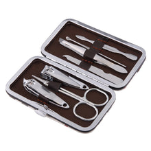 Load image into Gallery viewer, 7 in 1 Nail Care Clipper Pedicure Manicure Kits (Flat Nail Clippers, Oblique Nail Nipper, Double Pick, Eyebrow Scissor, Eyebrow Tweezers, Ear Pick, Double Side Nail File) with Leather Bag, 7 in 1
