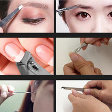 Load image into Gallery viewer, 7 in 1 Nail Care Clipper Pedicure Manicure Kits (Flat Nail Clippers, Oblique Nail Nipper, Double Pick, Eyebrow Scissor, Eyebrow Tweezers, Ear Pick, Double Side Nail File) with Leather Bag, 7 in 1