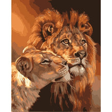 Load image into Gallery viewer, DIY Creative Paint By Numbers Oil Painting Lion Couple Art Painting without Framework, Size: 40*50 cm