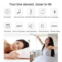 Load image into Gallery viewer, Multi-functional Large Screen LED Digital Music Alarm Clock with Time / Week / Temperature / Calendar Display &amp; Remote Control, DC 5V, Music Alarm Clock