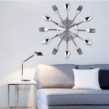 Load image into Gallery viewer, Creative Restaurant Kitchen Living Room Stainless Steel Knife and Fork Quartz Wall Clock