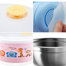 Load image into Gallery viewer, 450ml Stainless Steel Interior And Plastic Exterior Double Layer Cartoon Style Bowl With Cover And Handles for Child At Age 2 to 9