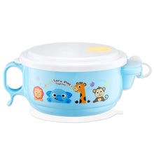 Load image into Gallery viewer, 450ml Stainless Steel Interior And Plastic Exterior Double Layer Cartoon Style Bowl With Cover And Handles for Child At Age 2 to 9