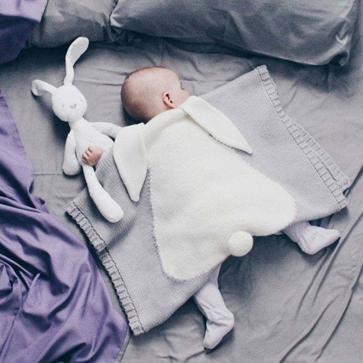 Rabbit Pattern Stereoscopic Ears Baby Knitted Blanket, Rabbit Pattern