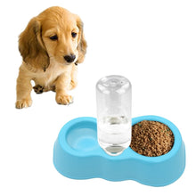 Load image into Gallery viewer, Dog Cat Food Dish + Drinking Water Double Bowls with Automatic Water Dispenser