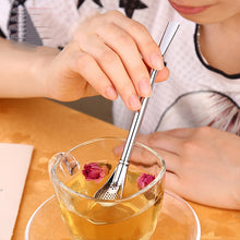 Load image into Gallery viewer, Stainless Steel Tea Leaf Filtered Drinking Straw Herb Tea Filter Tea Strainer Juice Cafe Coffee Stirring Spoon