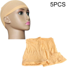 Load image into Gallery viewer, 5pcs High Elastic Silk Socks Fake Hair Net Wig Liner Caps Snood Mesh, B, Color:Black, B, Color:Flesh Color, B