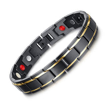 Load image into Gallery viewer, Europe and America Style Fashion Men Jewelry Stainless Steel + Gold-mounted Plating Magnetic Health Bracelet, Size: 12mm*22cm (Black+Gold), Size: 12mm*22cm (Black+Gold)
