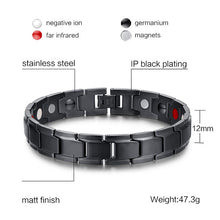 Load image into Gallery viewer, Europe and America Style Fashion Men Jewelry Stainless Steel + Black Plating Magnetic Health Bracelet, Size: 12mm*22cm (Black), Size: 12mm*22cm (Black)