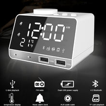 Load image into Gallery viewer, K11 Bluetooth Alarm Clock Speaker Creative Digital Music Clock Display Radio with Dual USB Interface, Support U Disk / TF Card / FM / AUX, EU Plug, EU Plug(Black), EU Plug(White)