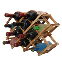 Load image into Gallery viewer, 10 Bottles Racks Foldable Wine Stand Wooden Wine Holder Kitchen Bar Display Shelf, 10 Bottles