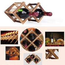 Load image into Gallery viewer, 10 Bottles Racks Foldable Wine Stand Wooden Wine Holder Kitchen Bar Display Shelf, 10 Bottles