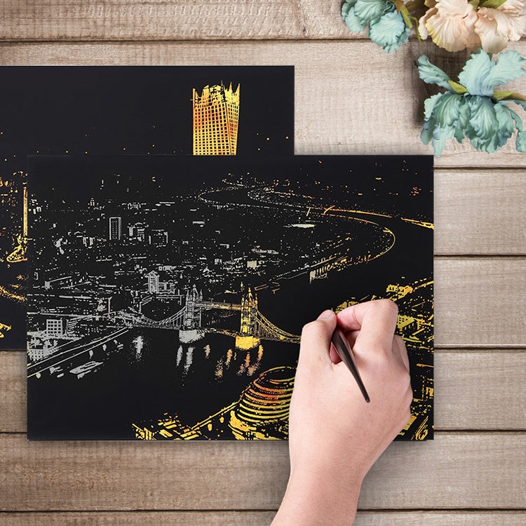 Bright City DIY Drawing Picture Wall Painting Scratch Card Golden Night View Paint Arts Paper Hand Painted Home Decoration Creative Handmade Gifts, Size:41*28.7cm, Panorama London, Panorama Paris, Dubai
