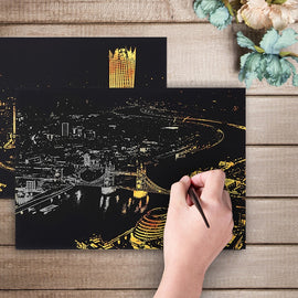 Bright City DIY Drawing Picture Wall Painting Scratch Card Golden Night View Paint Arts Paper Hand Painted Home Decoration Creative Handmade Gifts, Size:41*28.7cm, Panorama London, Panorama Paris, Dubai