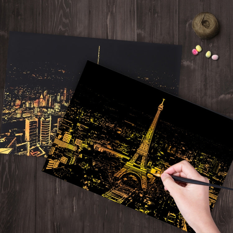 Bright City DIY Drawing Picture Wall Painting Scratch Card Golden Night View Paint Arts Paper Hand Painted Home Decoration Creative Handmade Gifts, Size:41*28.7cm, Panorama London, Panorama Paris, Dubai